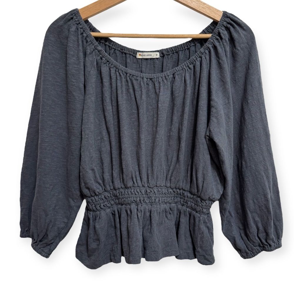 Marine Layer 100% Cotton Smocked Peplum Milkmaid Top Medium
